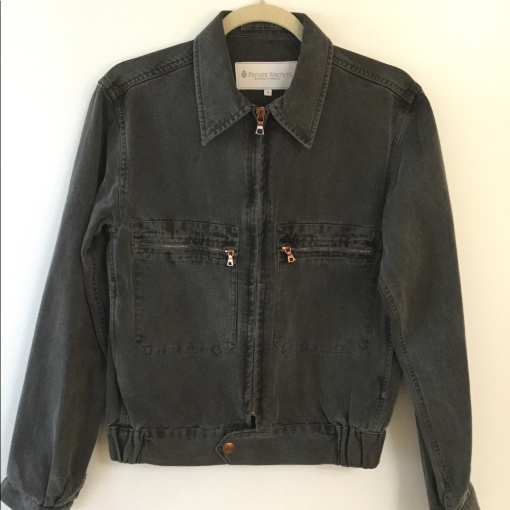 Private White V.C. Slim Cropped Black Denim Jacket